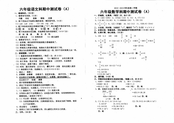 六年级下册数学试题-期中测试卷A人教新课标(含答案)