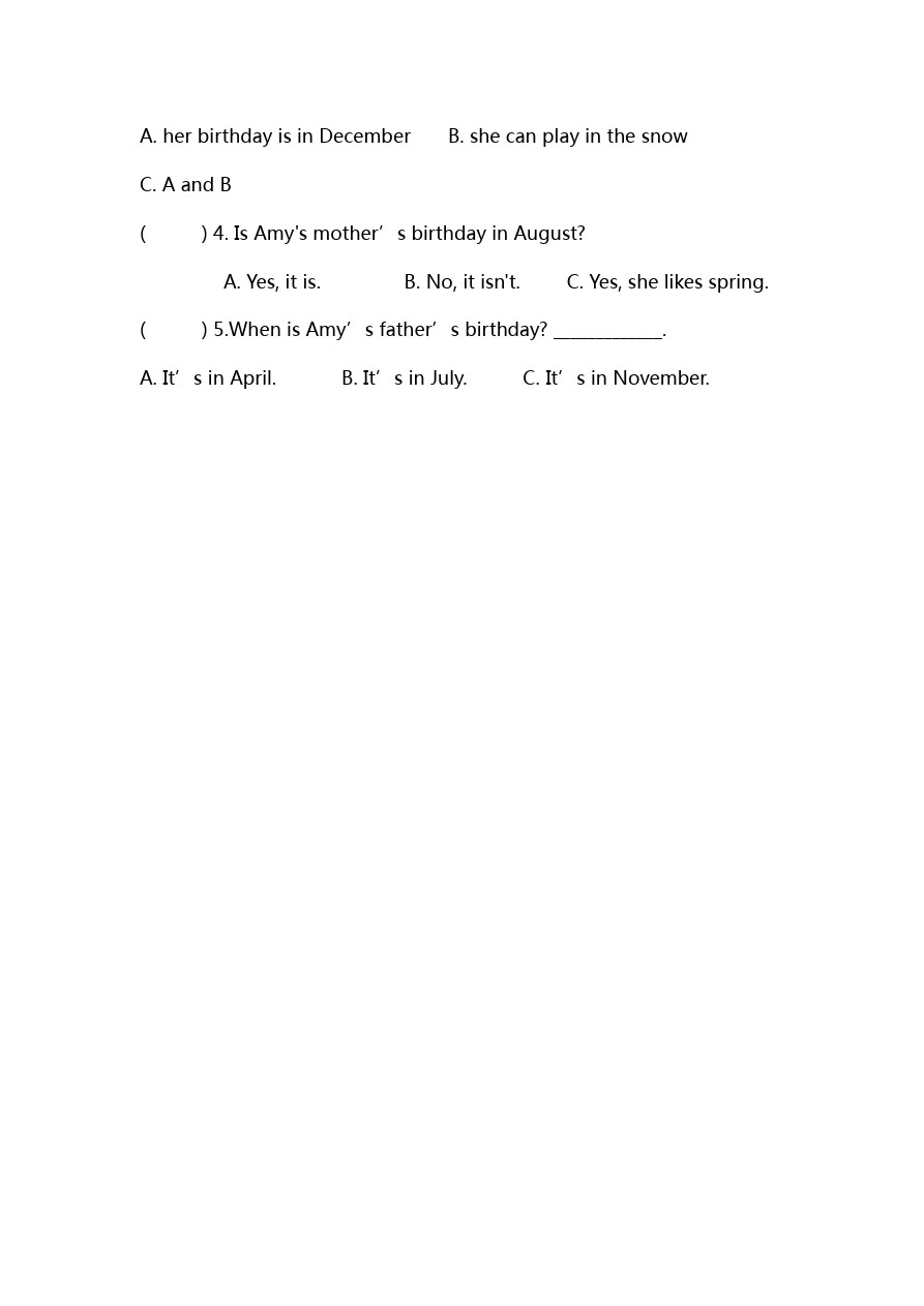五年级下册英语试题-期中 人教(PEP)(含答案)