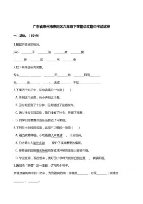 六年级下册语文期中试题-广东省惠州市惠阳区 人教新课标(含解析)