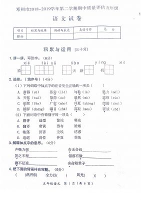 五年级下册语文试题-邓州市第二学期期中质量评估试卷  西师大版 (含答案)